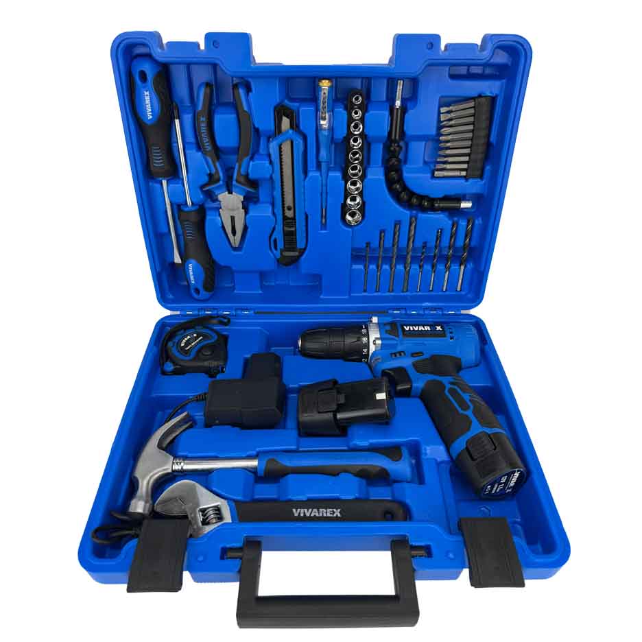 10-9 کیت کامل دریل شارژی 12 ولت 40 پارچه ویوارکس با لوازم دو باتری و گارانتی مدل VIVAREX VR1240-CDK